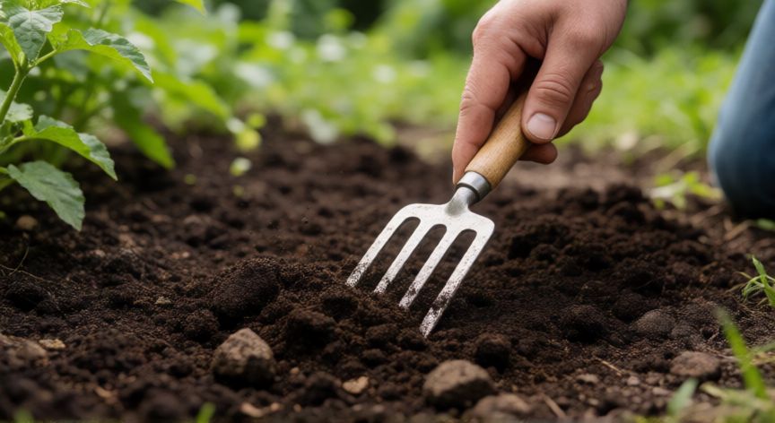 como sembrar zanahorias en tierra, Suelo suelto y preparado para el cultivo de zanahorias en un huerto
