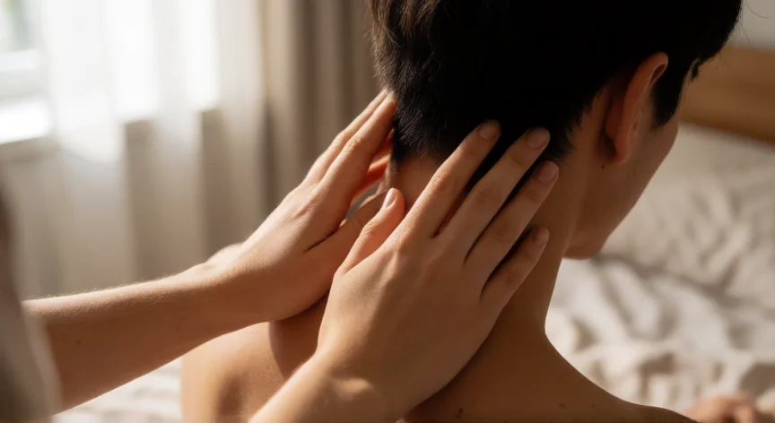como ser mejor besador, Manos suaves en la nuca de la pareja durante un beso lento