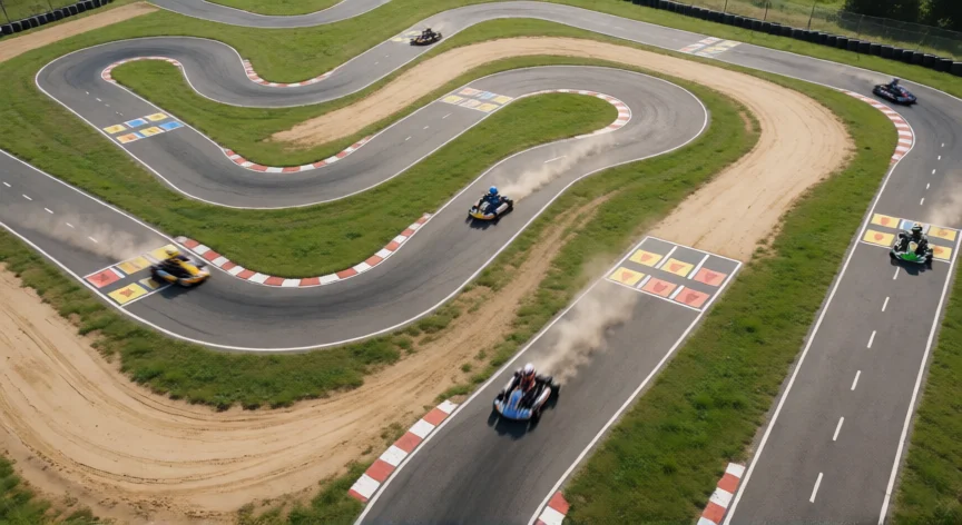 como ser mejor en mario kart world, Vista aérea de circuito de kart con atajos y zonas de turbo