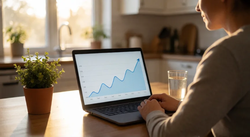 como ser mejor financieramente, Persona revisando su plan de inversión en casa con luz natural de la mañana