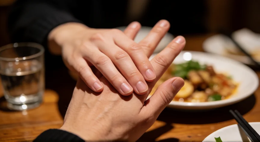 como ser mejor persona con tu pareja, Manos entrelazadas de una pareja sobre la mesa de un restaurante