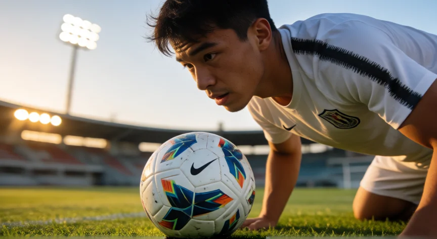 como ser mejor que messi, Jugador de fútbol entrenando regate con el balón bajo luz dorada de atardecer