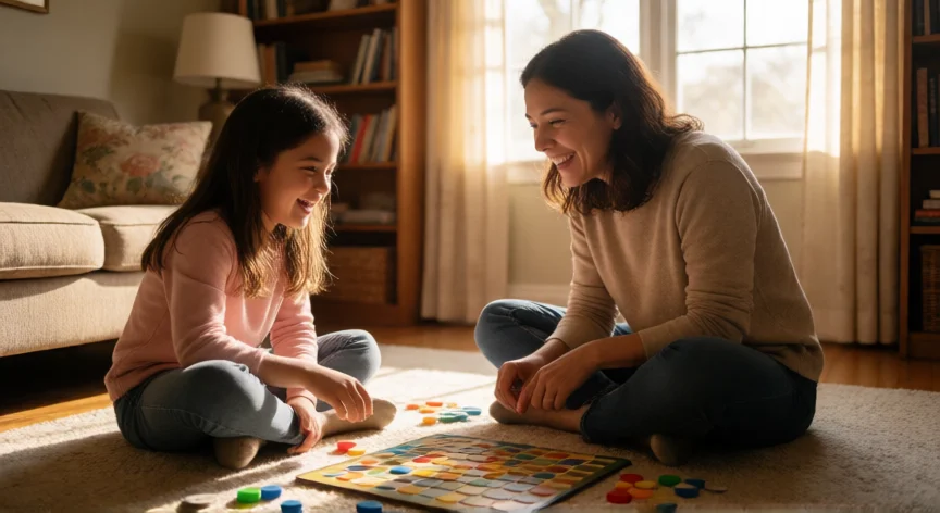 como ser mejor tia, Tía jugando una mesa de juegos con su sobrina en el salón