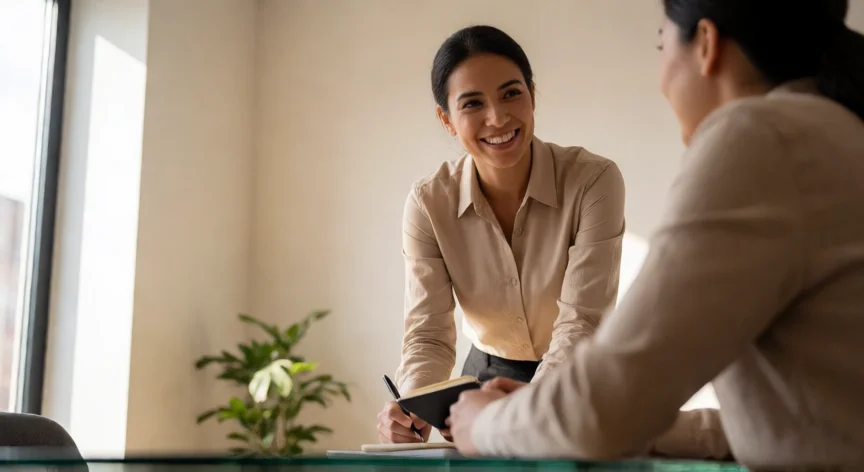 como ser mejor vendedor del mundo, Vendedor profesional escuchando activamente a su cliente en una reunión de negocios moderna