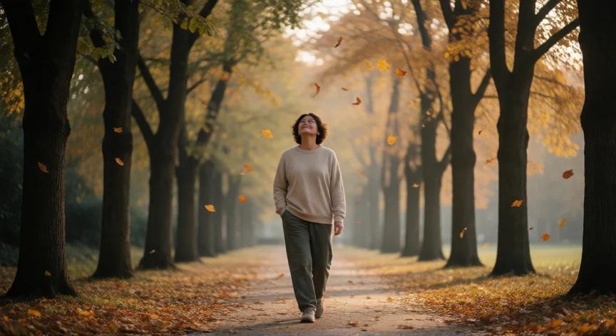 como ser tu mejor yo, Paseo consciente por un parque arbolado al atardecer como práctica de descanso activo