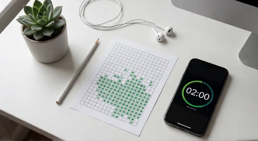 como ser un 1 mejor cada dia en cualquier cosa, Tracker de hábitos con puntos verdes y herramientas de mejora personal sobre escritorio
