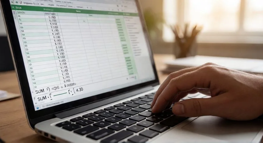 Pantalla de Excel mostrando la función SUMA sumando celdas con horas en formato hh:mm
