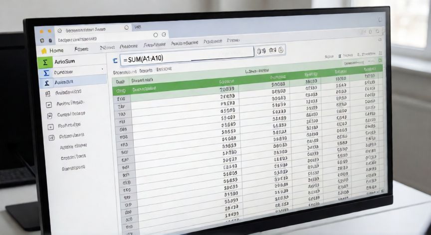 como sumar en excel ingles, Excel en inglés mostrando la función SUM y el botón AutoSum en la barra de fórmulas