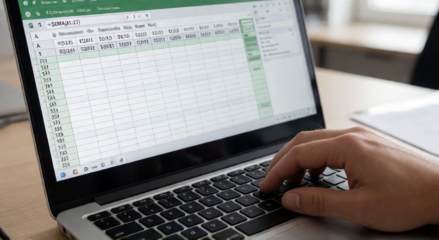 como sumar en excel una fila, Pantalla de Excel mostrando la fórmula SUMA aplicada a una fila de datos