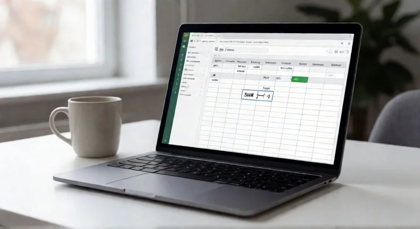 Pantalla de Excel mostrando la función SUMA en una celda con datos numéricos