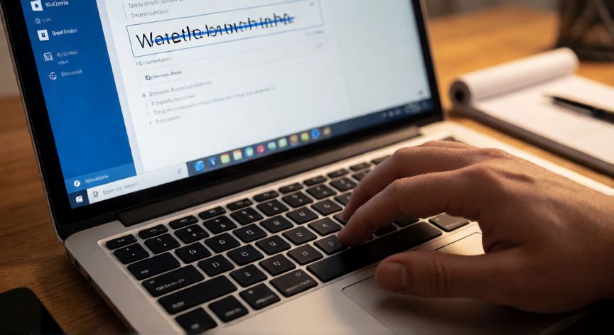 como tachar en word online, Mano usando atajo de teclado Ctrl+Shift+X para aplicar tachado en documento Word Online