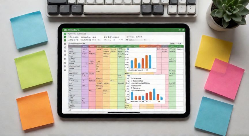 como tener excel gratis, Tablet con LibreOffice Calc mostrando una hoja de cálculo con gráficos