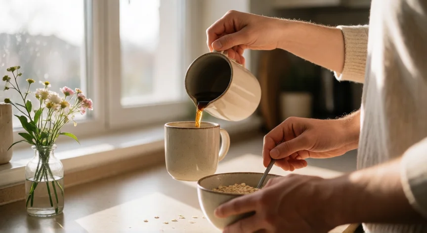 como tratar mejor a mi pareja, Manos de una pareja preparando el desayuno juntos en una cocina luminosa
