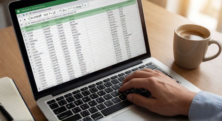 como usar en excel buscarv, Persona escribiendo la fórmula BUSCARV en una hoja de cálculo de Excel