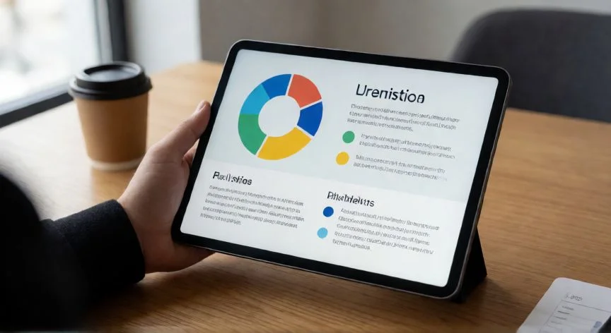 como usar powerpoint en ipad, Person using PowerPoint presentation app on a tablet in landscape mode at a desk