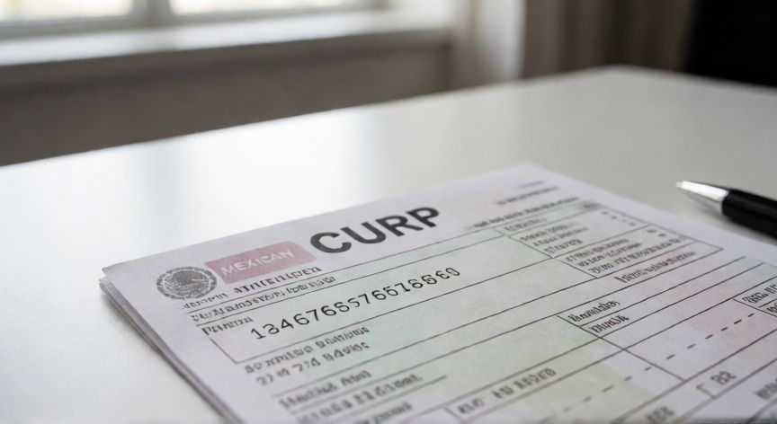 como va hacer el nuevo curp 2025, Documento de CURP mexicano sobre una mesa de oficina
