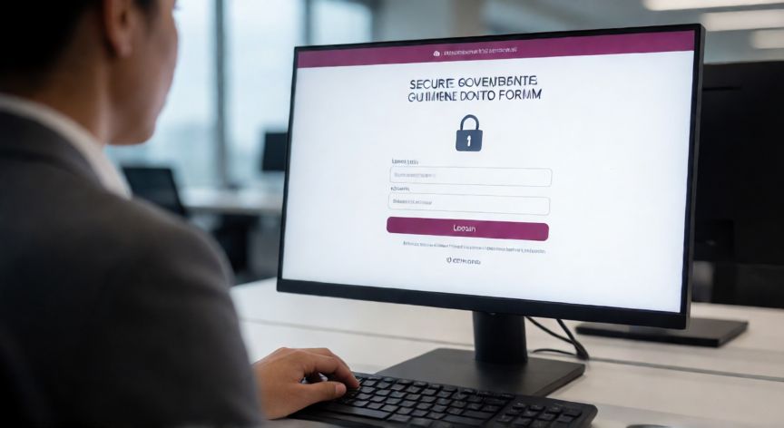 como va hacer el nuevo curp 2025, Persona utilizando una computadora para trámites digitales del gobierno mexicano