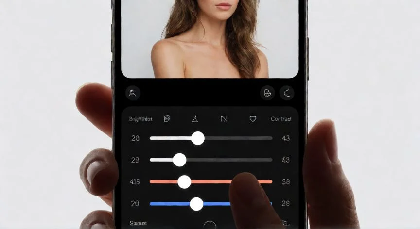 como.hacer nuevo.post en instagram, Detalle de la pantalla editando filtros y ajustes de imagen en una aplicación social