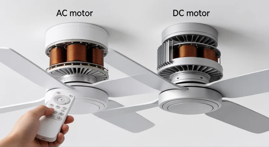 consejos para comprar un ventilador de techo, Comparativa de motores AC y DC en ventiladores de techo con mando a distancia