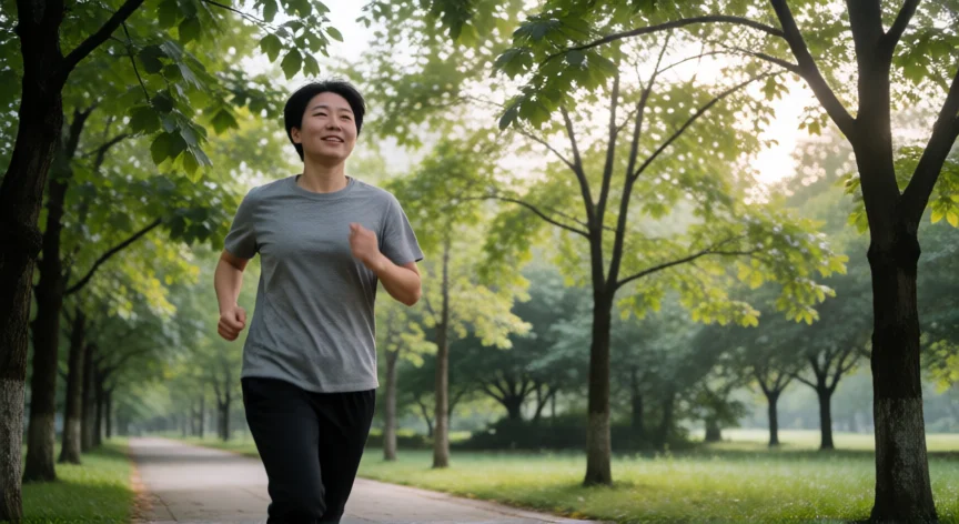 consejos para dejar de fumar, Persona corriendo por un parque arbolado en la mañana disfrutando de mayor energía tras dejar de fumar