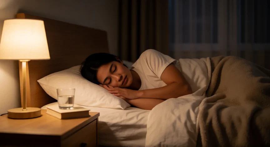 consejos para dormir, Persona durmiendo en postural lateral en una habitación oscura y tranquila