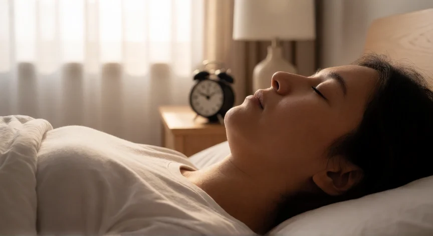 consejos para dormir mejor, Persona practicando respiración relajante antes de dormir