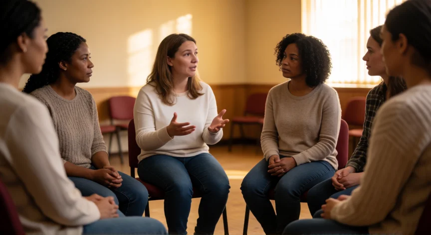 consejos para fiv positiva, Grupo de apoyo de mujeres VIH positivas en sesión comunitaria
