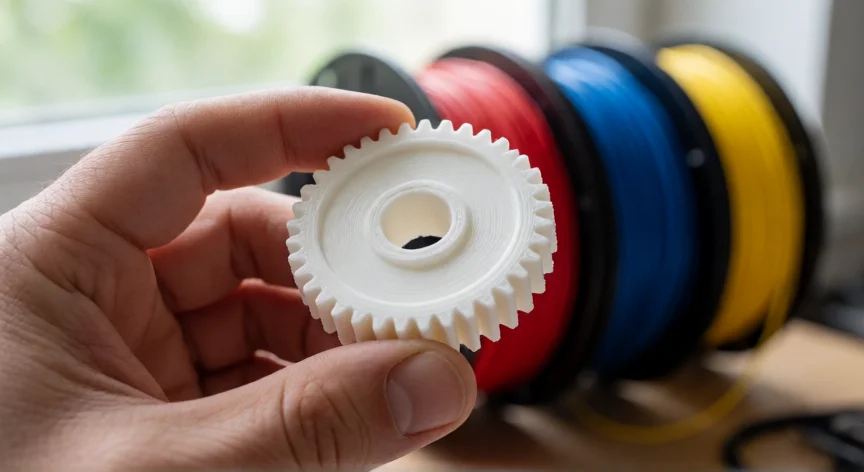 consejos para impresion 3d, Pieza 3D impresa en PLA blanco con líneas de capa visibles sostenida en la mano