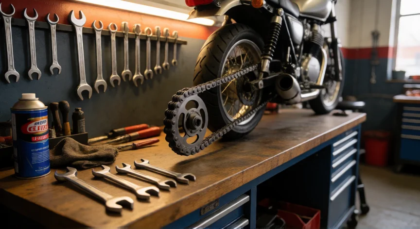 consejos para kilometrar una moto, Mantenimiento de la cadena de moto en taller