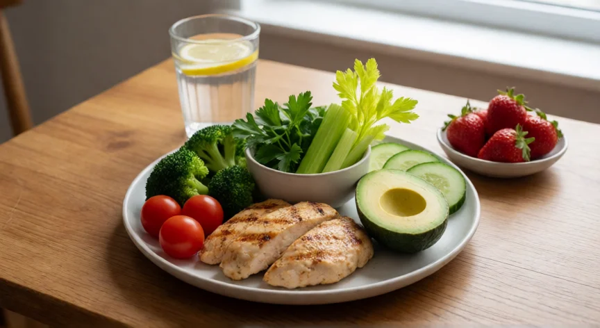consejos para la retención de líquidos, Plato mediterráneo con alimentos diuréticos naturales para reducir la retención de líquidos