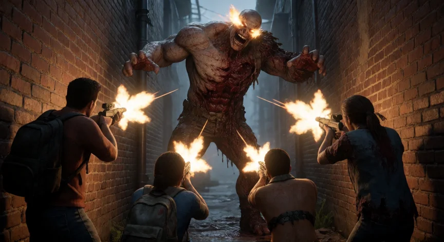 consejos para left 4 dead 2, Un Tank en un callejón mientras los supervivientes disparan a su cabeza
