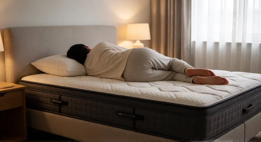 consejos para lumbalgia, Posición lateral para dormir con almohada entre rodillas alivio lumbar