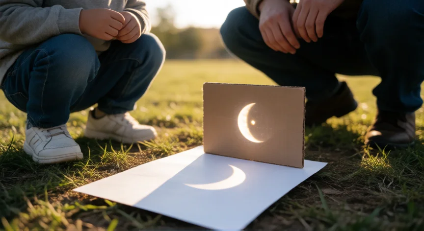 consejos para observar el eclipse, Método de proyección con agujero para observar la fase del eclipse solar en el suelo