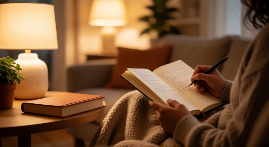 consejos para olvidar a una persona, Persona escribiendo en un diario en una habitación acogedora