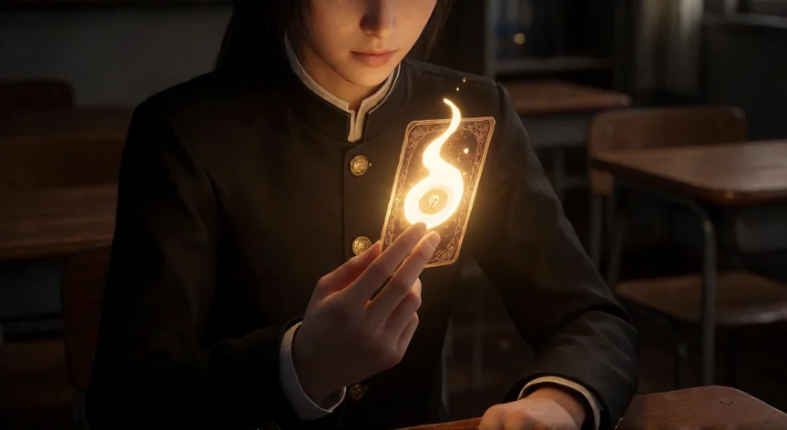 consejos para persona 3 reload, Estudiante examinando una carta de Persona luminosa en el aula