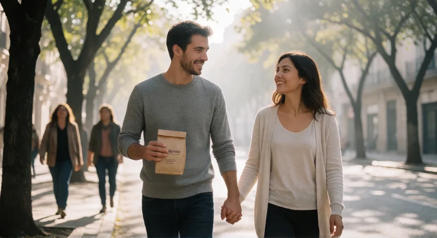 consejos para recien casados, Recién casados paseando juntos por la calle en una mañana tranquila