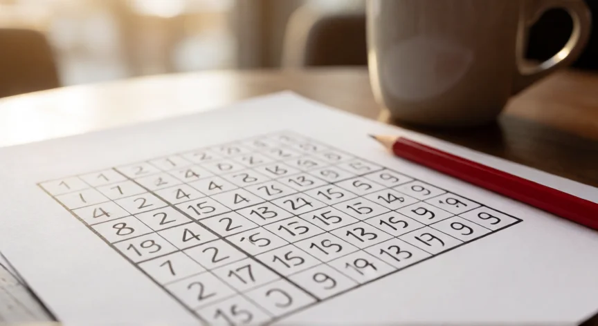 consejos para resolver sudokus, Sudoku completado con todos los números en celdas sobre papel en blanco