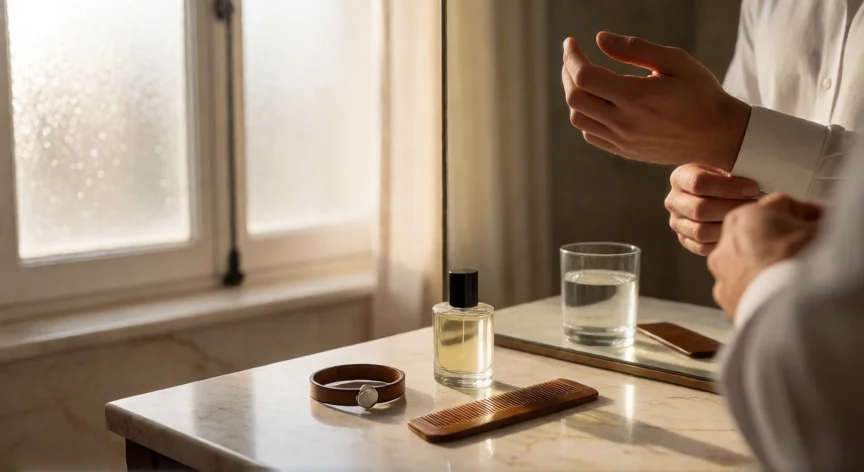 consejos para ser atractivo, Detalles de grooming y cuidado personal sobre una encimera de mármol