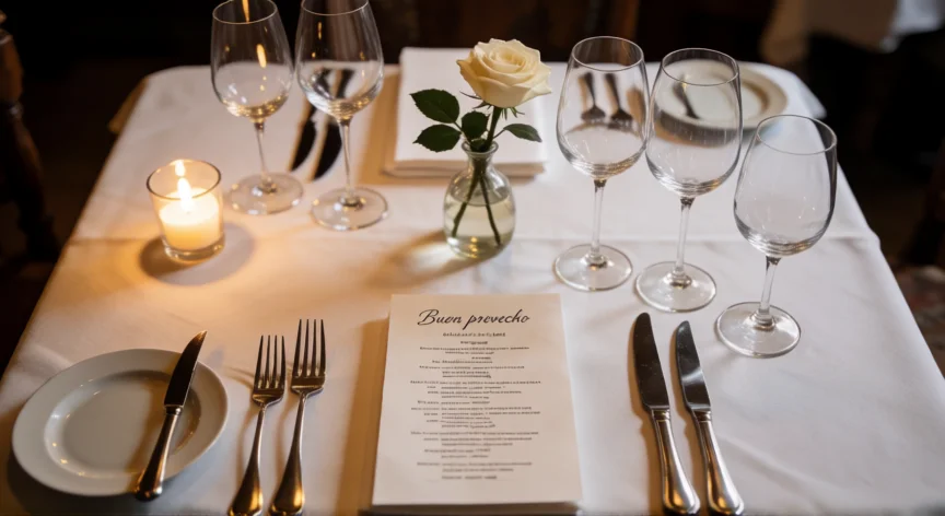 consejos para ser buen mesero, Mesa de restaurante bien servida con velas y cristalería