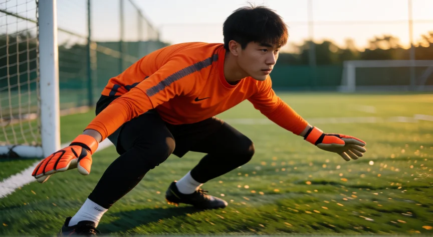 consejos para ser buen portero, Portero en posición de espera durante un entrenamiento de fútbol