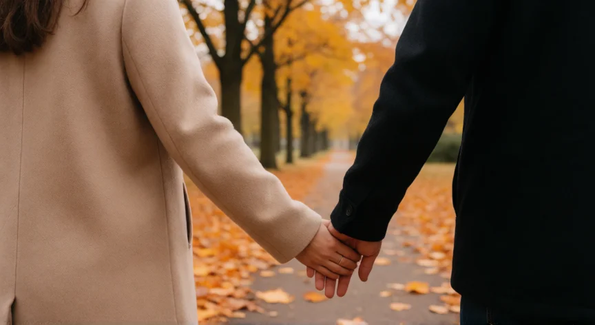 consejos para ser buena esposa, Manos entrelazadas de una pareja caminando por un parque en otoño