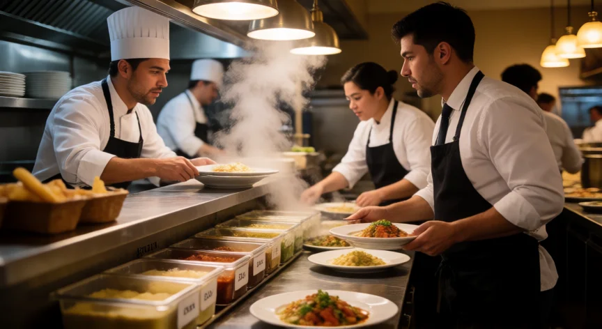 consejos para ser camarero, Equipo de restaurante coordinando el servicio en hora punta