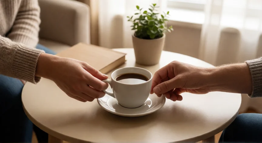 consejos para ser infiel, Manos en una mesa de consulta de terapia con luz natural suave