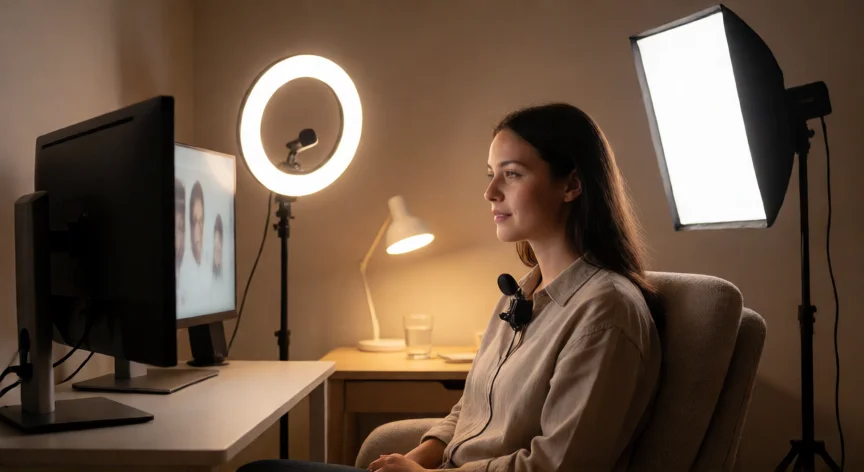 consejos para ser modelo webcam, Setup de streaming en casa con buena iluminación y equipo técnico para modelo webcam