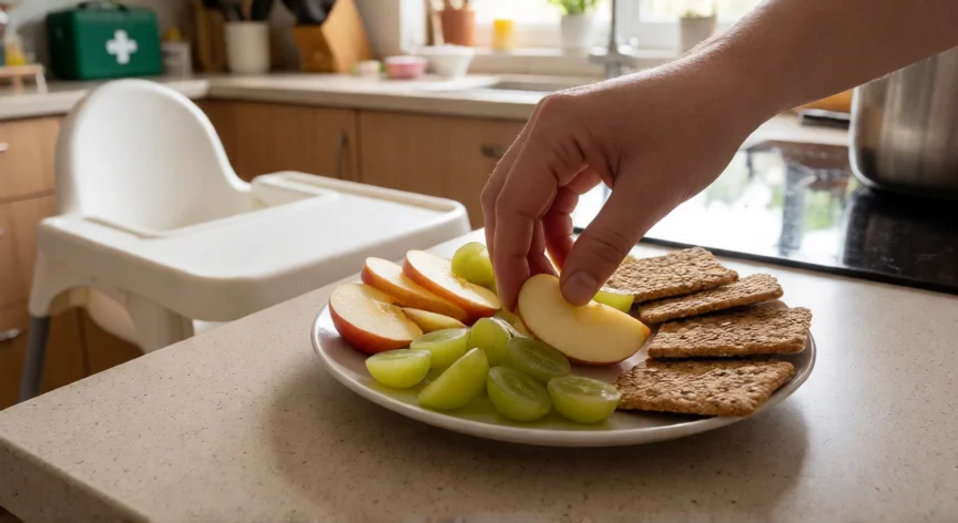consejos para ser niñera, Preparación de un snack saludable para niños en una cocina ordenada
