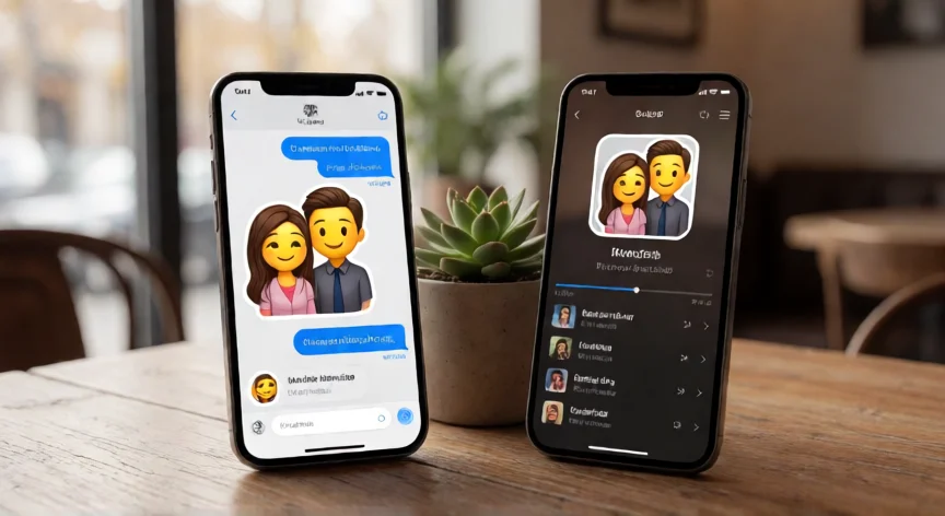 consejos para ser novia virtual, Teléfonos en una mesa mostrando conversación y playlist compartida entre pareja virtual