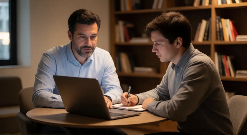 consejos para ser un buen gerente, Sesión de mentoría individual entre gerente y empleado en oficina