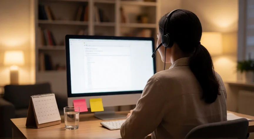 consejos para ser una buena modelo webcam, Modelo webcam trabajando en su sesión con programación y notas organizadas