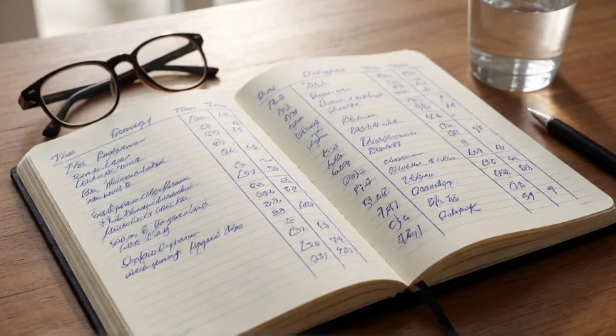 consejos para tomar la tension, Cuaderno de registro con las lecturas de tensión arterial anotadas a mano