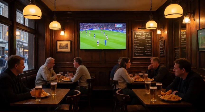 consejos para viajar a londres, Interior de un pub tradicional de Londres con clientes disfrutando de la cena